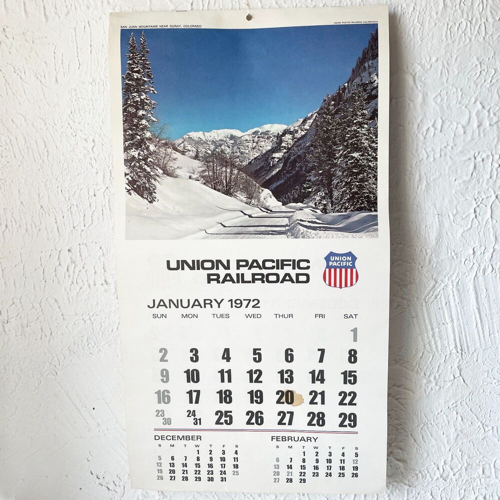 Vintage 1972 Union Pacific Railroad Scenic Wall Calendar Complete 12 Months